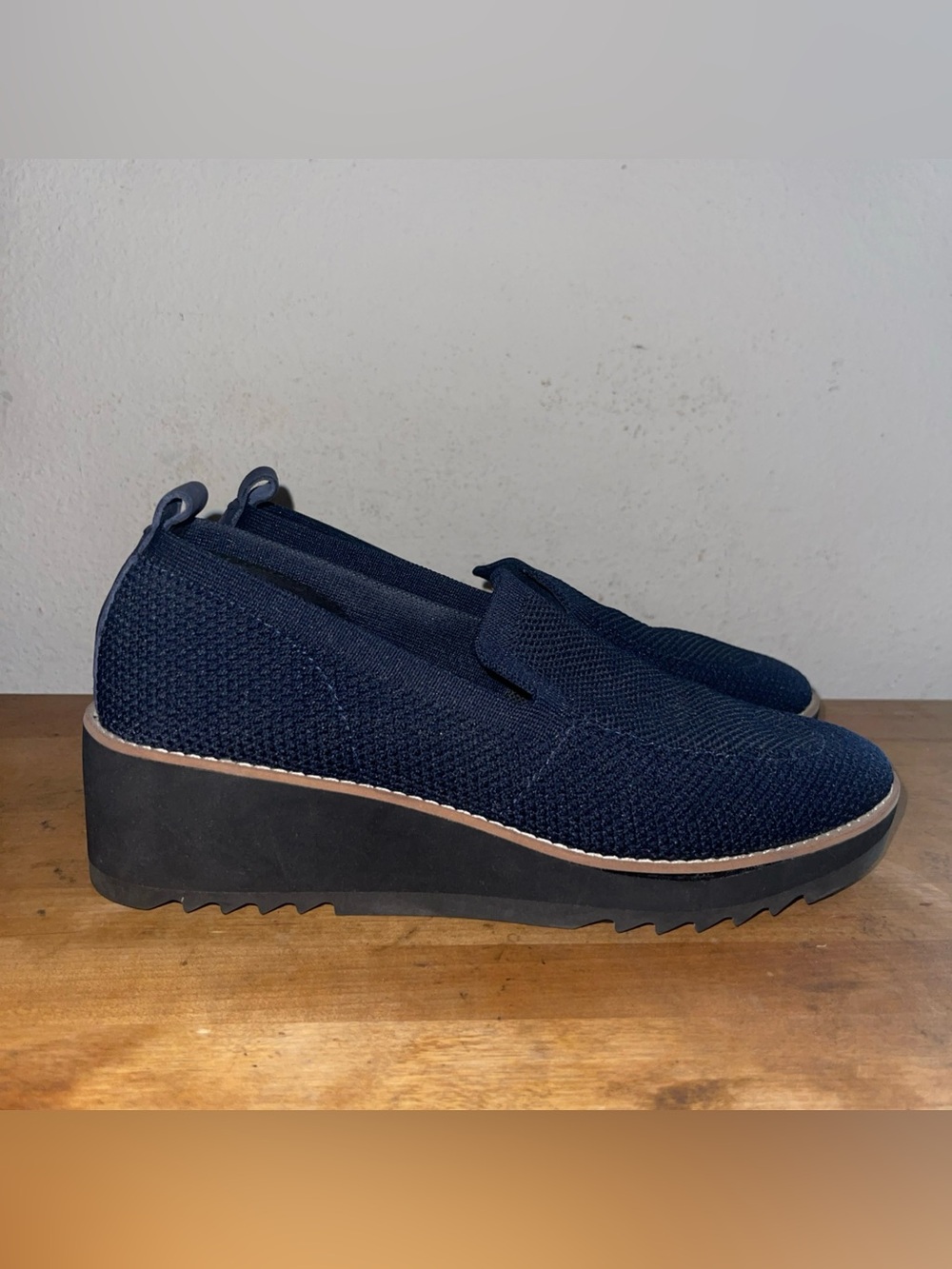 Eileen Fisher Emery Shoes Womens 8.5 Casual Slip On Knit Loafers Blue Fabric